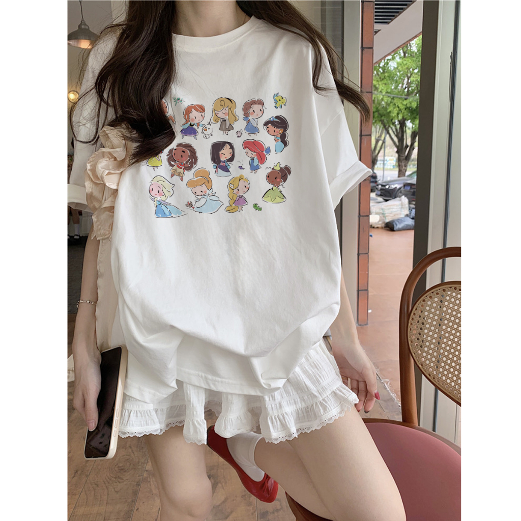 [COD✅]Hazo T-shirt Putih Oversize Wanita Disney Kaos 100% Cotton Lengan Pendek Wanita Korean Style