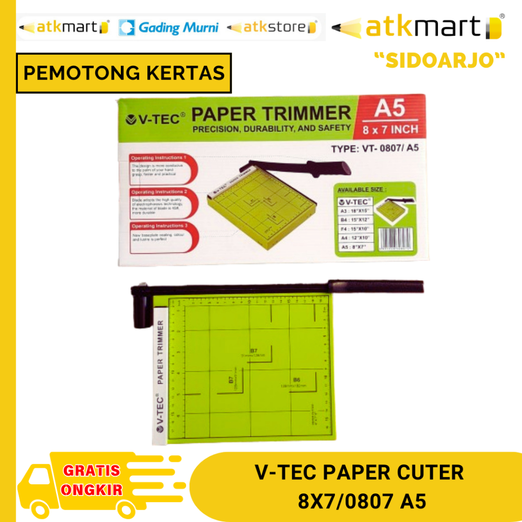 

VTEC PEMOTONG KERTAS PAPER CUTTER 8X7/0807 UKURAN A5
