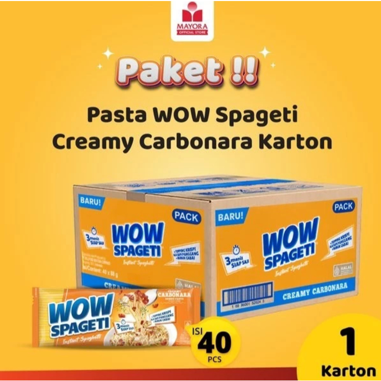 

PROMO TERMURAH MAYORA WOW SPAGETI CREAMY CARBONARA 88GR 1 DUS ISI 40PCS