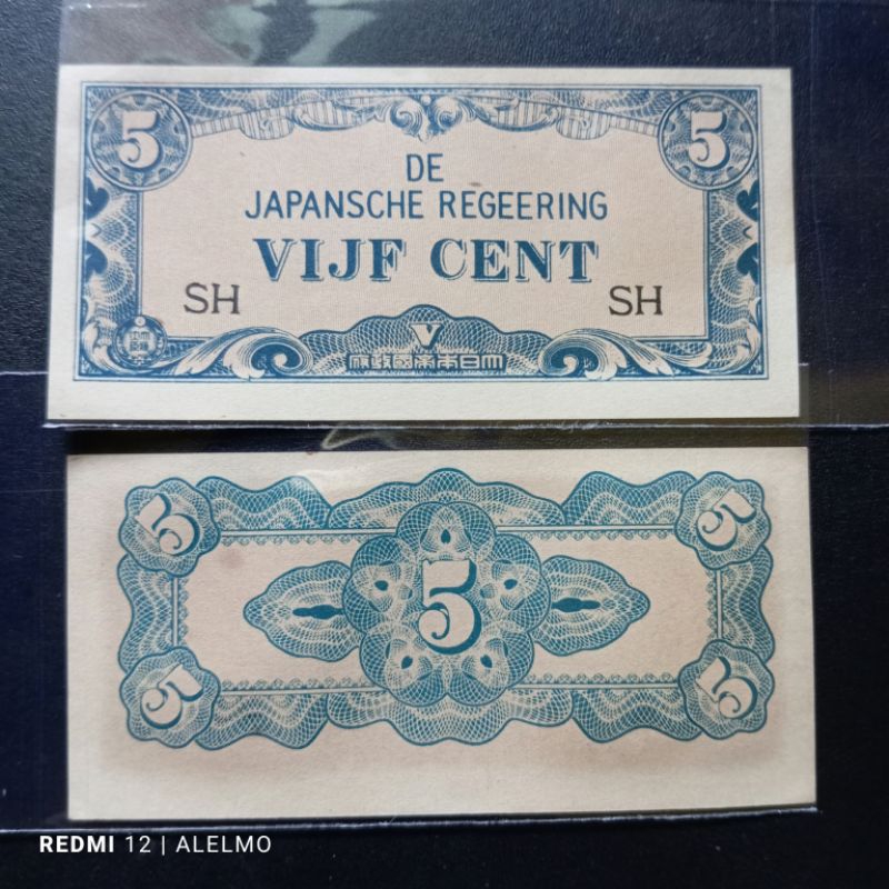 uang kertas kuno 5 sen regeering tahun 1942