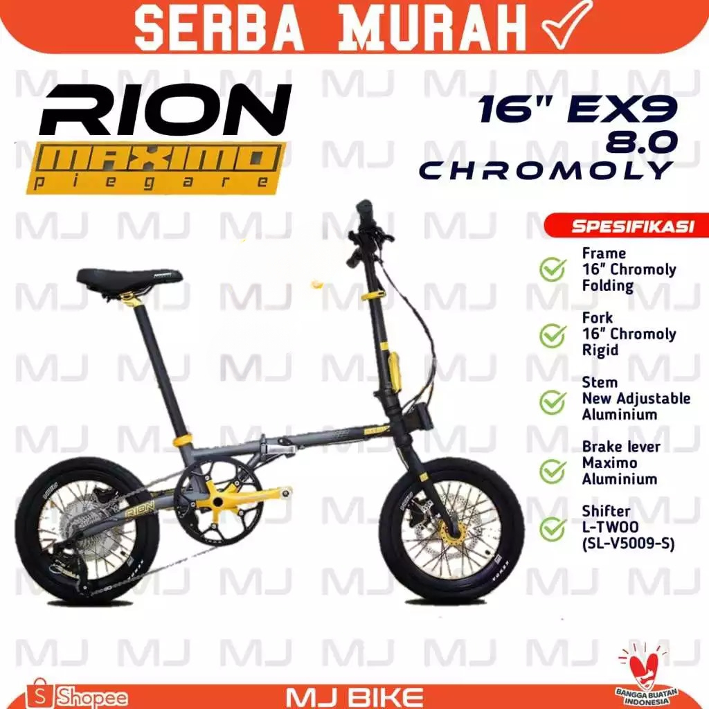 Terlaris Rion Maximo Piegare 16 Inch Sepeda Lipat Bx8 3.0 / Tx7 3.0 / Ex9 8.0 / Oix10 8.0