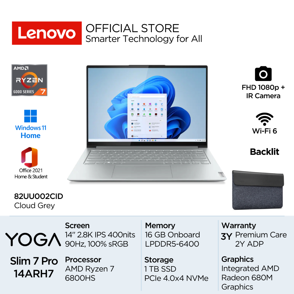 Lenovo Yoga Slim 7 Pro 14ARH7 2CID Ryzen 7 6800HS Creator Win11 16GB 1TB SSD Integrated Radeon 680M 