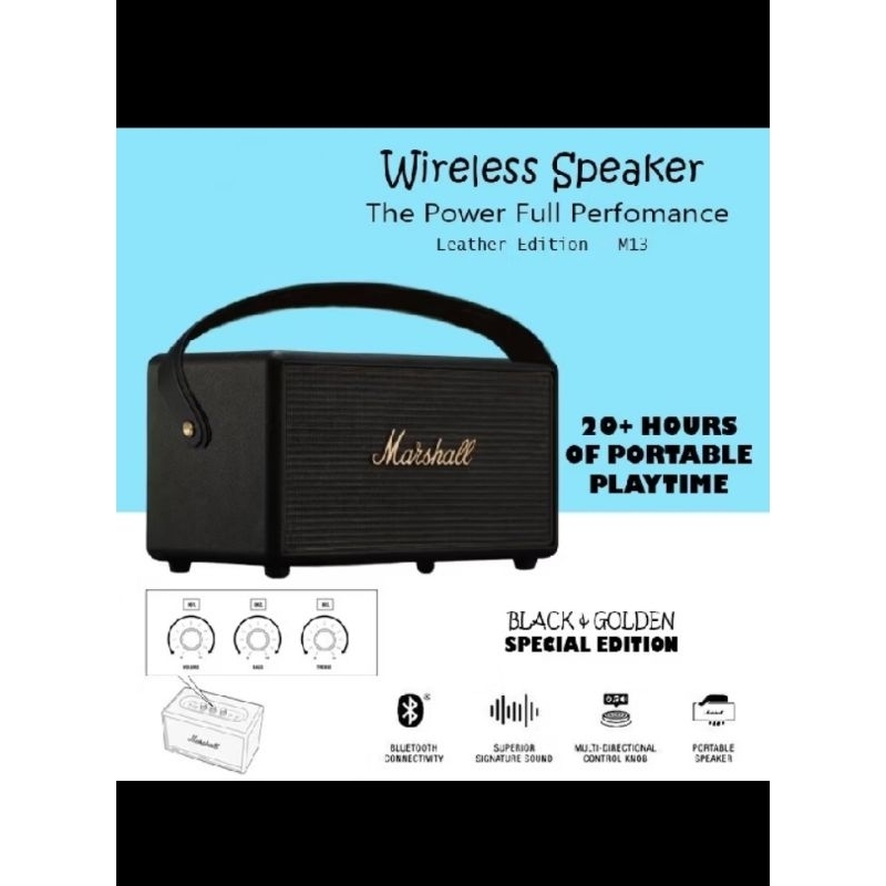 Speaker Bluetooth portable marshall kilburn leather edition power Full