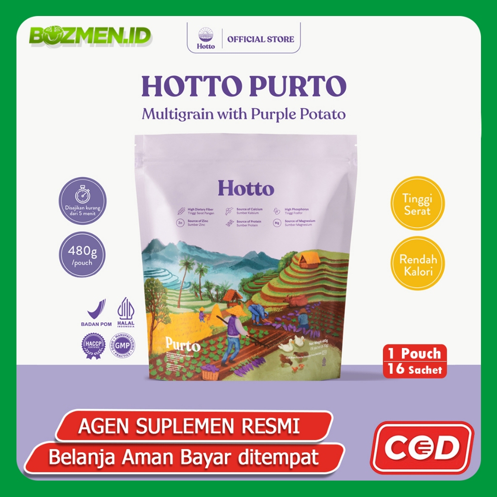 

Hotto Purto Oat Multigrain with Purple Potato 1 POUCH isi (16 Sachet) BPOM HALAL UBI UNGU HOTOPURTO