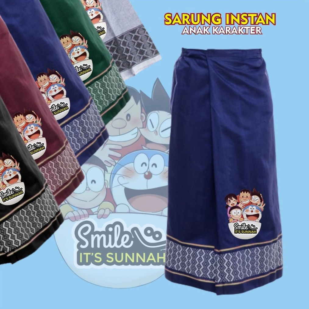 KODE R84J Sarung Instan Anak Laki Laki Karakter Font Smile Its Sunnah Untuk Umur 2 sampai 7 Tahun