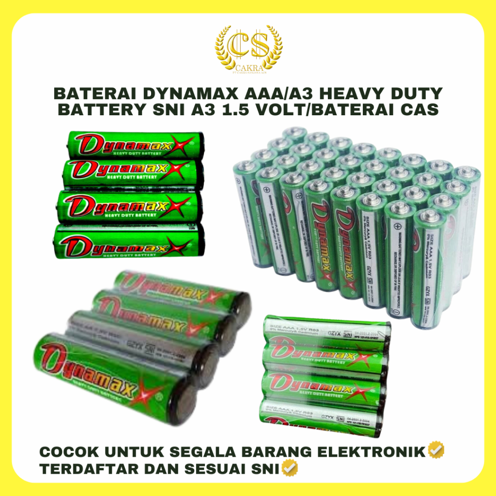 CS Baterai DYNAMAX AAA/A3 heavy duty battery SNI A3 1.5 volt/Baterai Cas