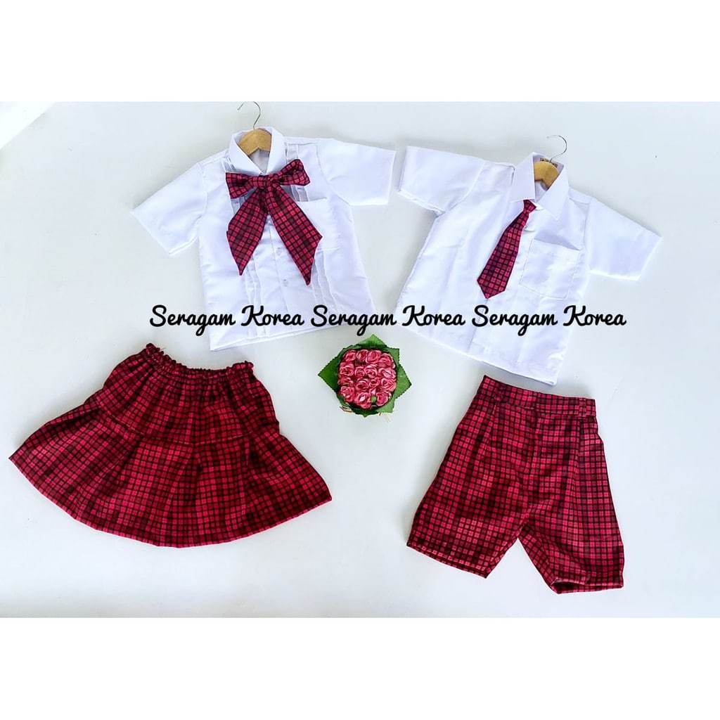 Baju anak baju seragam sekolah korea merah putih baju anak dan dewasa