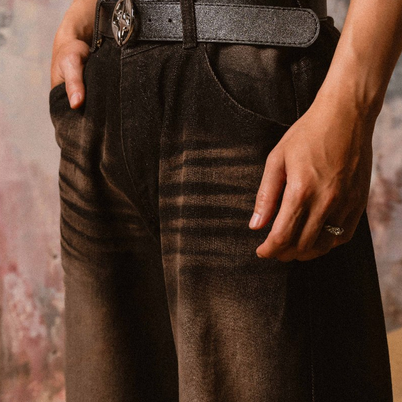 Pluviophile - Celana Baggy Jeans Wide Leg Biothink retro Strip