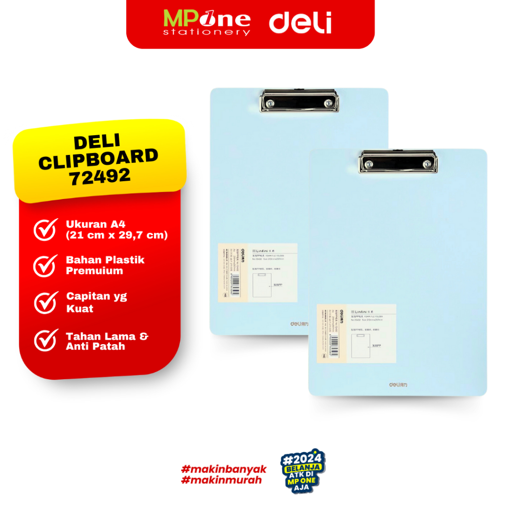 

DELI Clipboard Plastik Tebal Warna 72492 / Papan Ujian A4 Warna Pastel / Papan Jalan PP Foam 72492 DELI