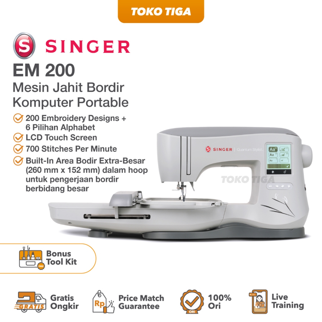 Mesin Bordir Komputer SINGER EM200 / EM-200 Quantum Stylist Computerised Portable