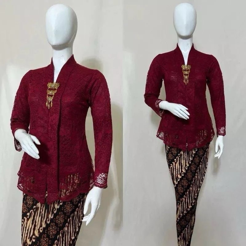Setelan Kebaya Atasan Floy Brokat Jumbo Ld 120 Plus Rok Plisket Ukuran XXXL Untuk Acara Pesta Kondan