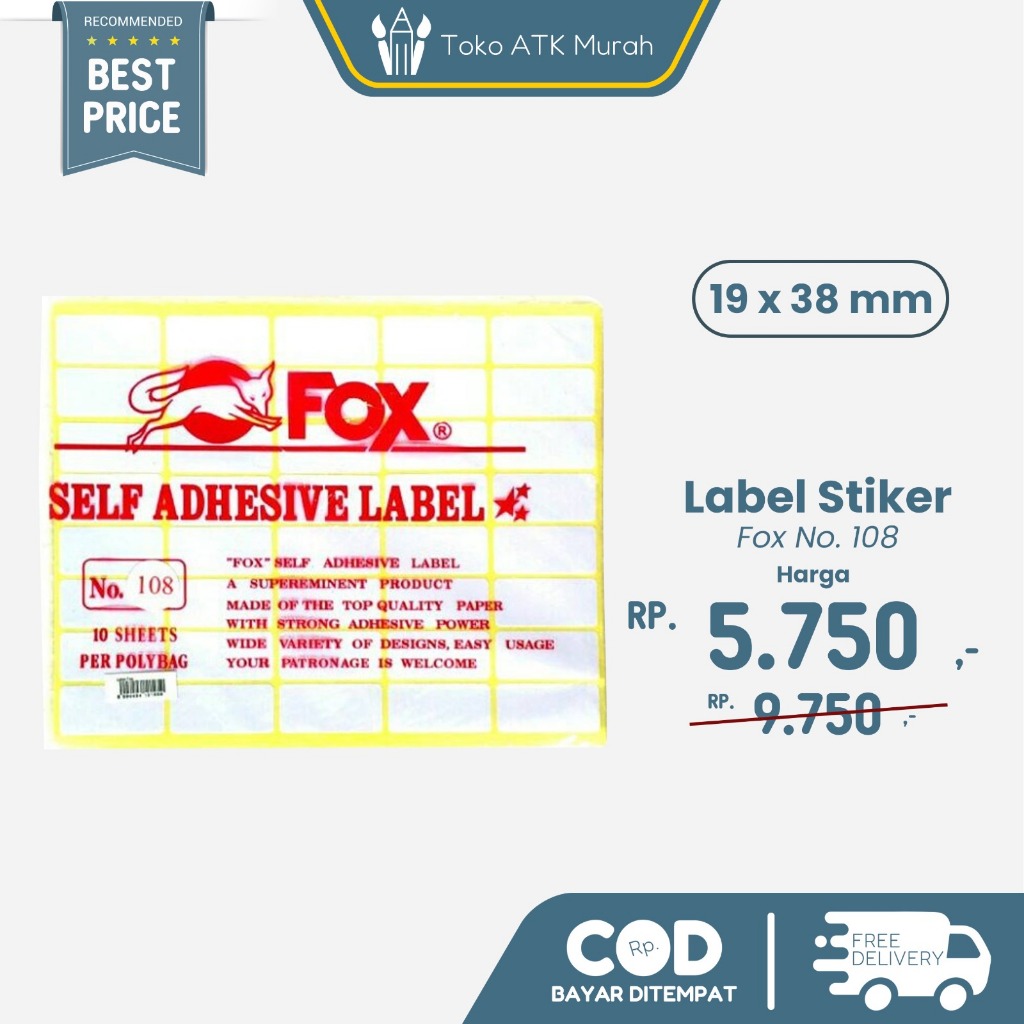 

Kertas / Label Stiker Fox No. 108 uk. 19 x 38 mm (Persegi Panjang)