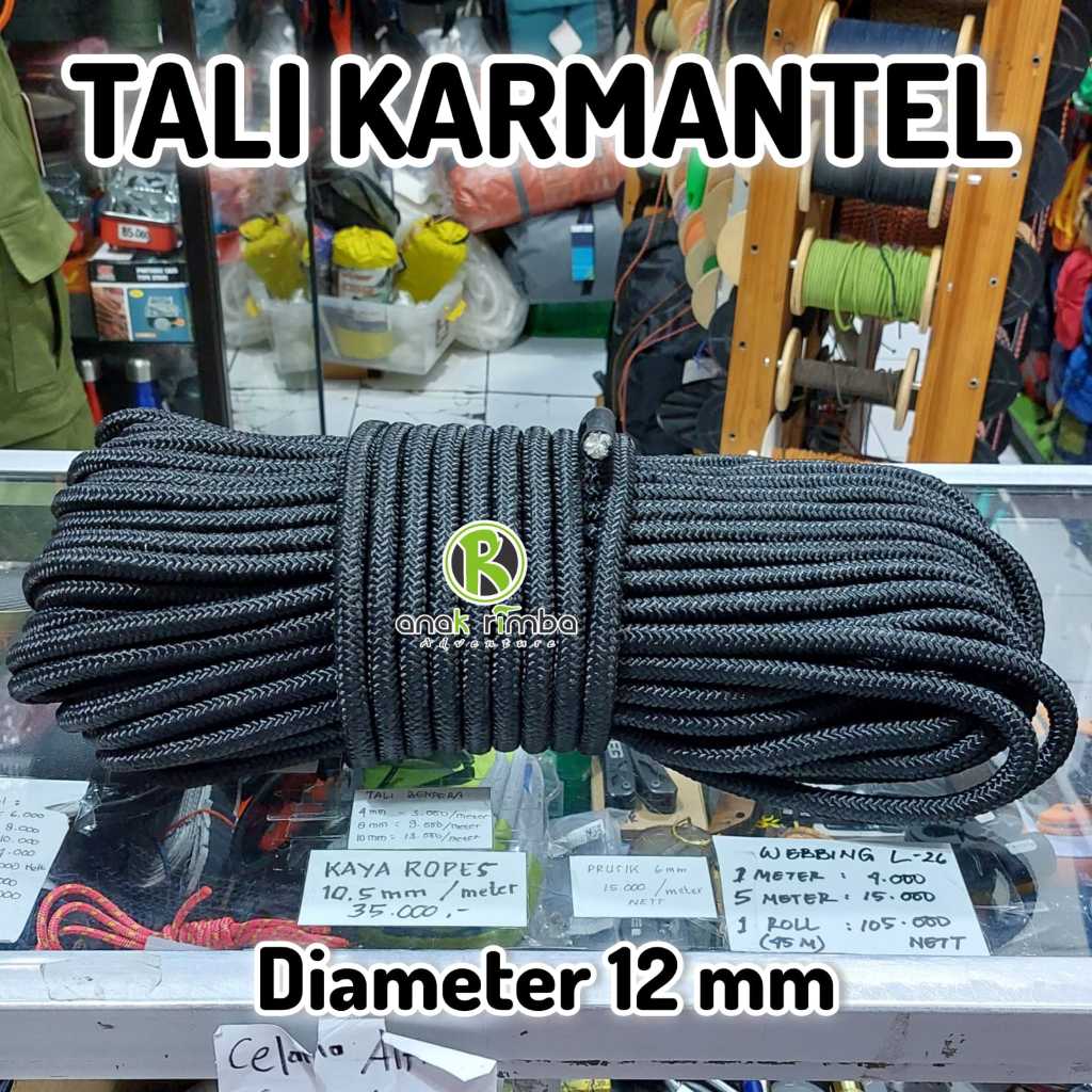 KARMANTEL TNI STATIS 12MM TALI KARMANTEL 12 MM X 50 METER TNI HITAM