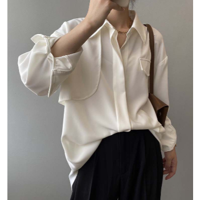 Kemeja wanita v neck polos lengan panjang putih