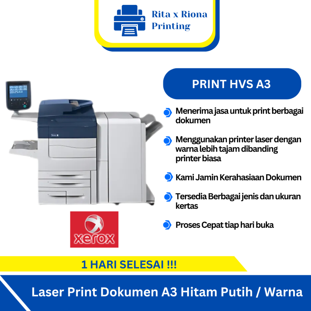 

Print Dokumen HVS A3 Printer Laser Hitam Putih / Berwarna Cetak Sehari Jadi