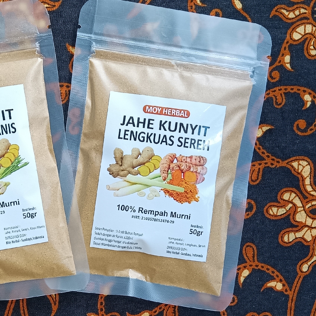 

RIMPANG JAHE KUNYIT LENGKUAS BUBUK 50gr - Moy Herbal