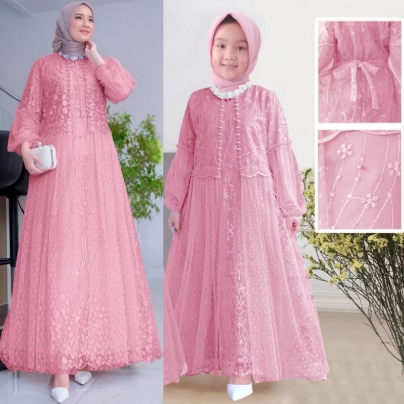 (NEW) FIKA DRESS - BAJU MAXY MAXI DRESS GAMIS BRUKAT BROKAT FULL PURING FURING TILE MUTIARA UNTUK PE