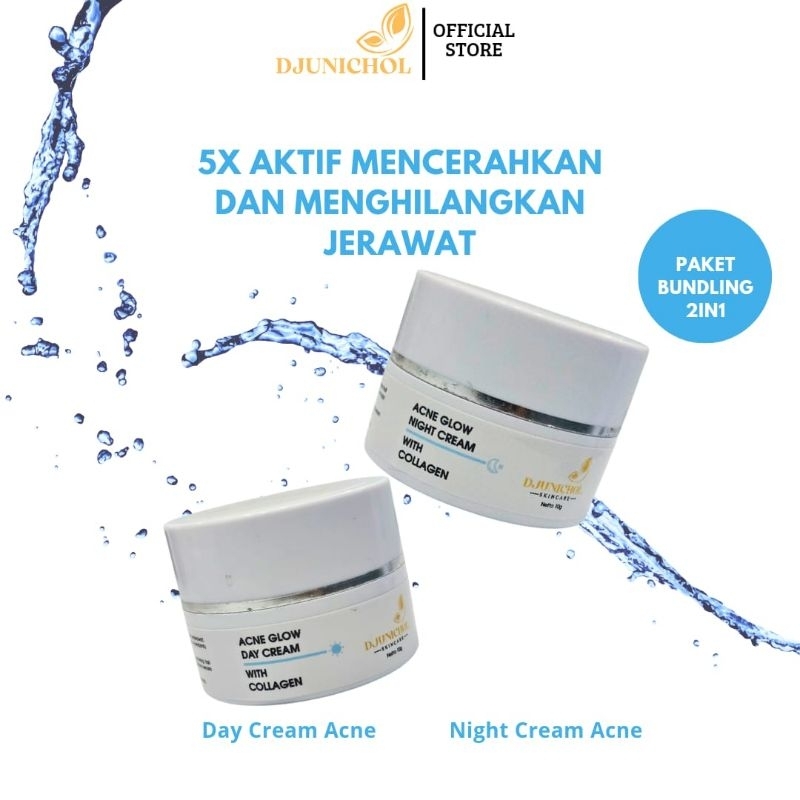 Djunichol Skincare Acne Glow Series Paket Bundling Krim Siang dan Krim Malam
