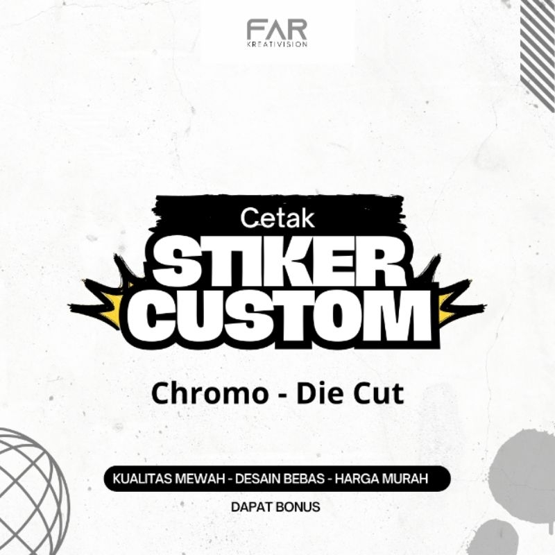 

Stiker Chromo Die-Cut Murah | Custom Desain | Stiker custom | Label Produk + Bonus |Stiker Kostum | Stiker Murah |FAR KREATIVISION