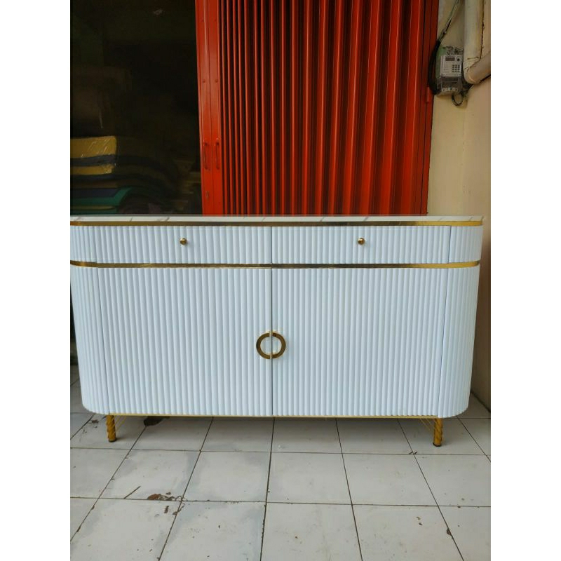 Meja bufet Tv minimalis laci salur hpl marmer Aesthetic Modern Panjang 180cm free paking kayu