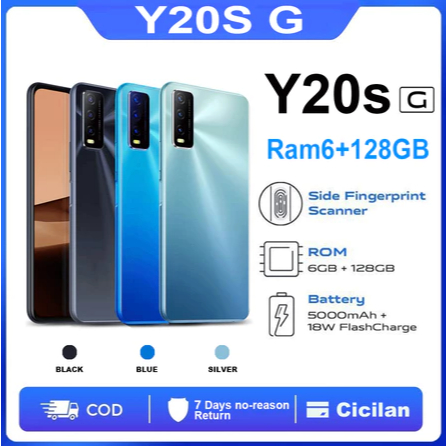 HP vivo Y20s G Ram 8 256gb 6.51"HD 5000mah Sidik Jari Samping
