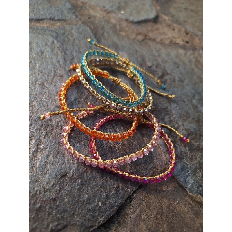 Crystal Rainbow Macrame Bracelet || Gelang Macrame Crystal || Gelang Tali Crystal || Gelang Samapura