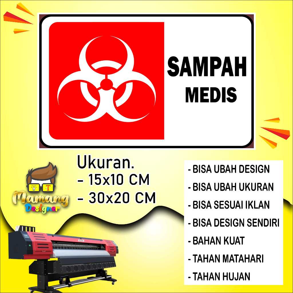 

Stiker Tempelan Tempat Buang Sampah Medis Bahan Glosy Merah