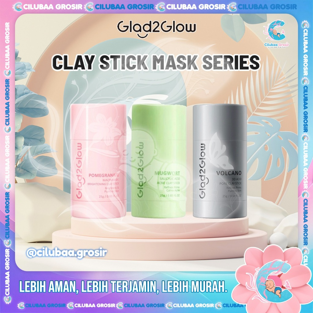 Glad2Glow Clay Stick 25gr || Masker Wajah Mencerahkan & Anti Komedo || Brightening || Mugwort || Vol