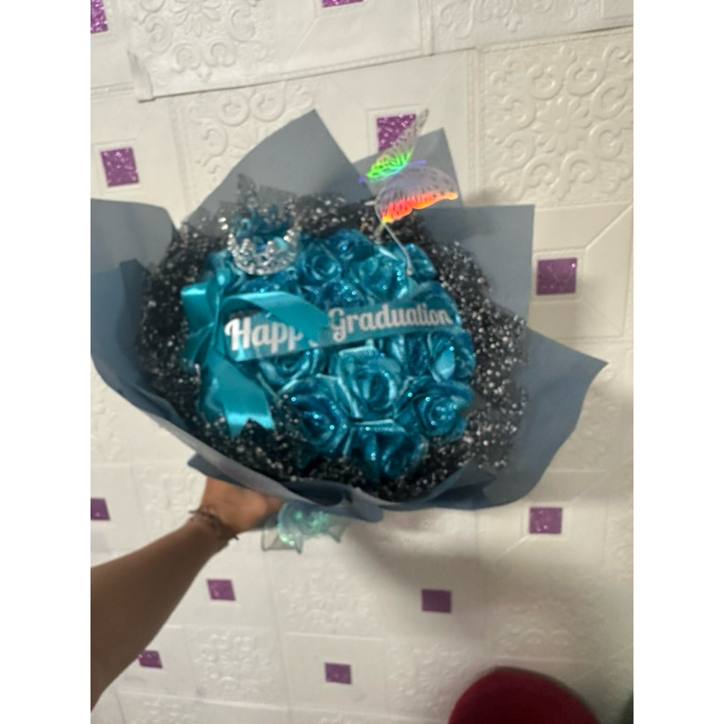 READY STOCK Buket Mawar Satin Biru Muda