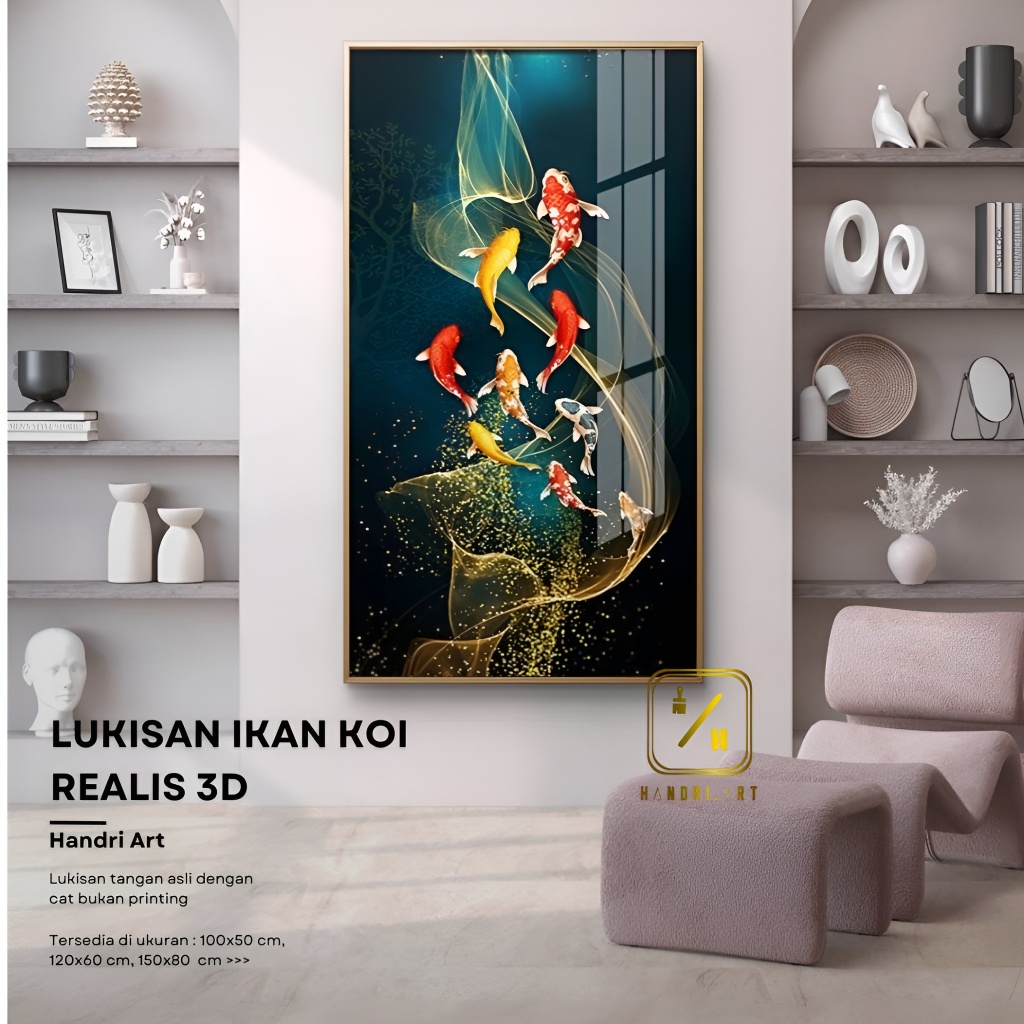 Lukisan Ikan Koi Minimalis Realis Timbul full Texture | lukisan koi mewah |lukisan koi berdiri | luk