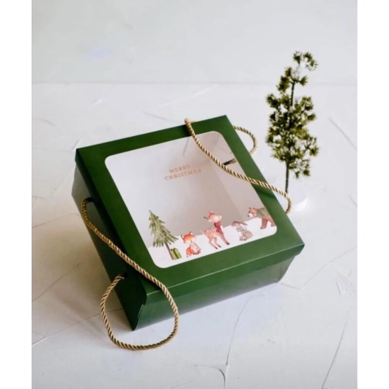 

(Min 5Pcs) Snow Land Merry Christmas Hampers Cake Box - Kotak Kue Dus Natal Tali 22x22cm