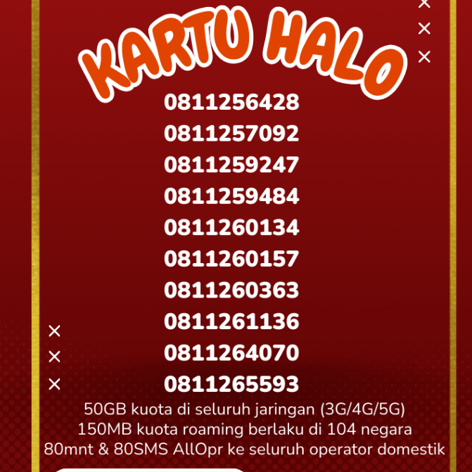 Kuota 50GB  Telkomsel kartu halo 10 digit nomor cantik Nomor langka 20