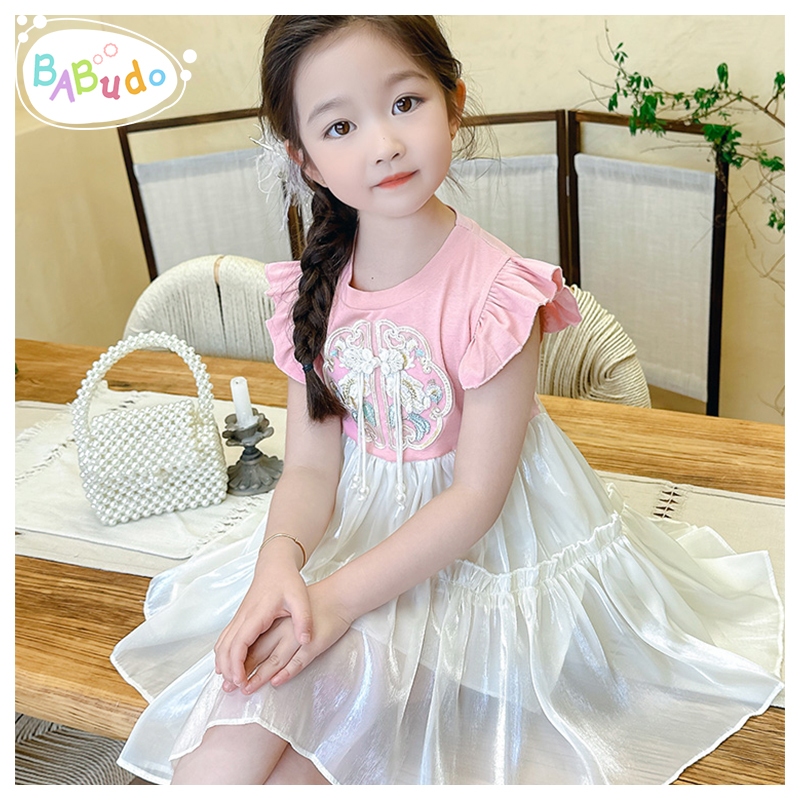 Gaun Anak Perempuan Gaun Putri LenganBengkak Gaun Cina Baru Gaun Putri Busur BajuPesta Baru 1-6 Tahu