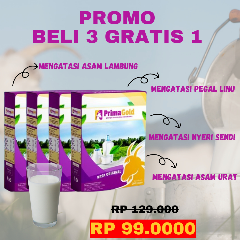 

Paket 4 Box Susu Kambing Etawa Bubuk Prima Gold Original untuk Asma Tulang Sendi Gemuk Badan Imun