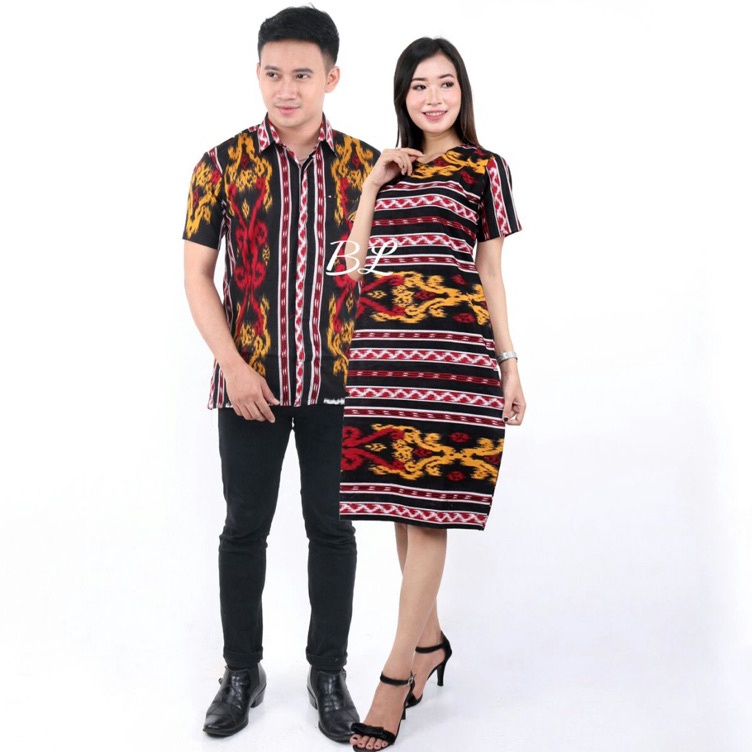 KODE N86N Batik Pasangan Kemeja Dan Dres  Baju Pasangan Pria Wanita  Batik Natal Terbaru