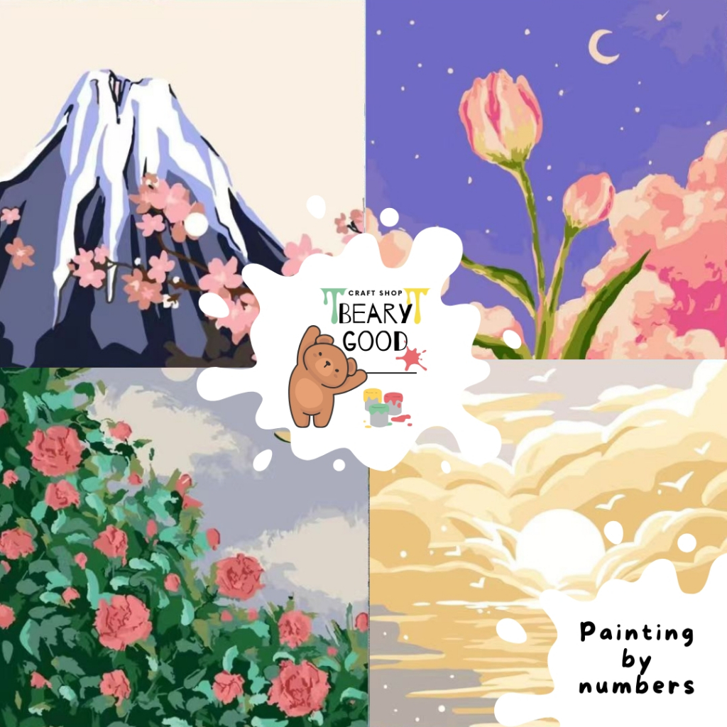 

[BearyGood] Pemandangan indah Canvas Painting By Number / Painting kit anak/ Paint by number/ Set Melukis