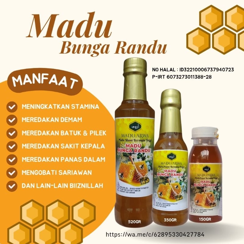 

Madu Premium Murni Randu Asli 100% Banyak Manfaat Bundling Hadiah 520 + 350 + 150 gr