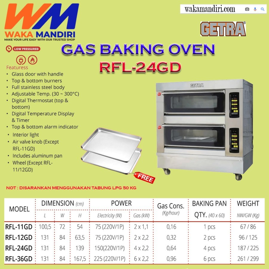 OVEN GETRA 2 DECK 4 TRAY RFL 24GD PEMANGGANG ROTI KUE GARANSI RESMI