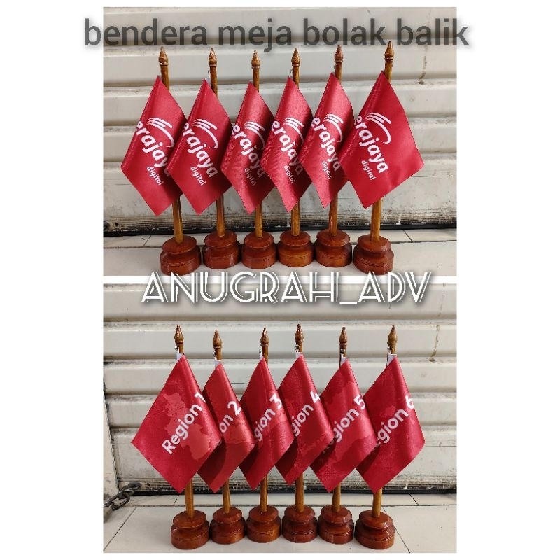 

bendera meja custom logo bolak balik bahan satin + tiang vandel