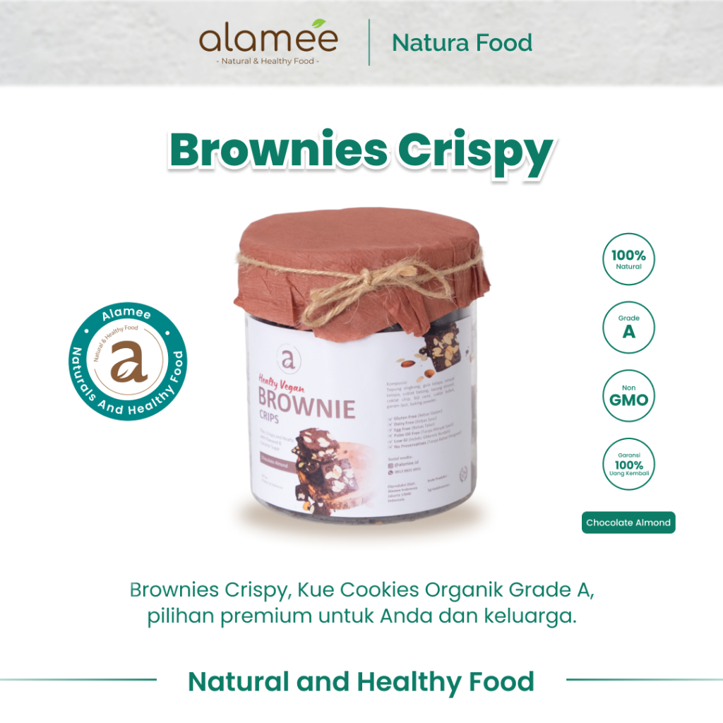 

ALAMEE Brownies Crispy - Almond Cemilan Cookies Snack Sehat Kue Kering Gluten Free Organik 165gr