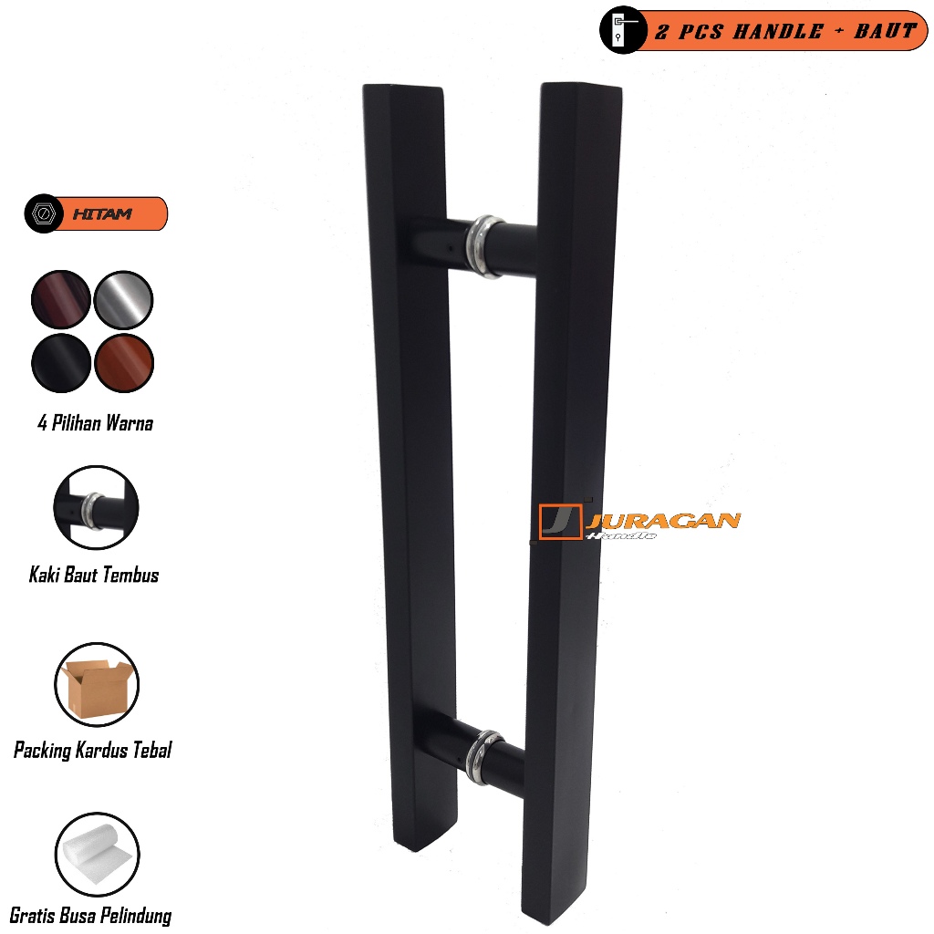 Handle Pintu Baut Tembus 60 cm Hitam Doff - Gagang Pintu Tanam -Tarikan Pintu Rumah 2 Pintu