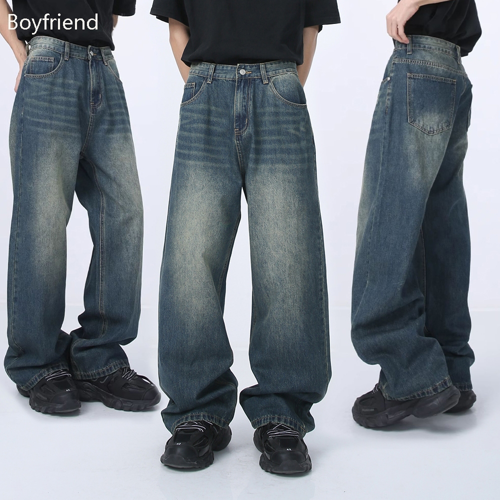 【Boyfriend · Jeans】Tinggi 150-165 cm celana jeans panjang pria celana longgar pria panjang celana st