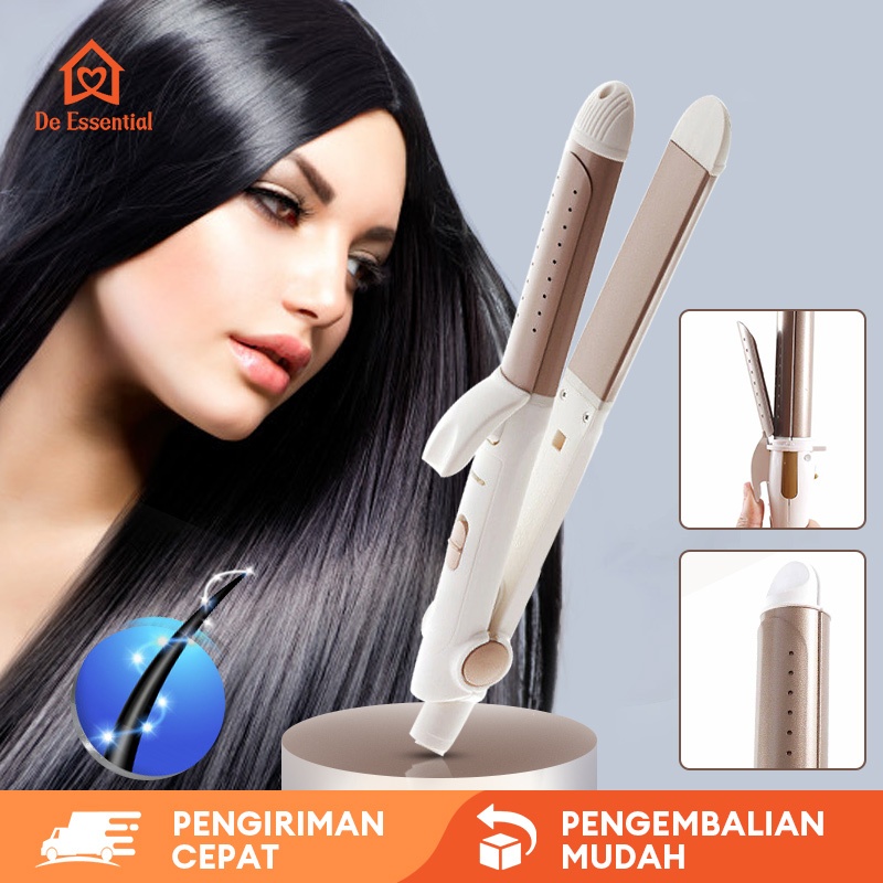 De Essential Alat Catokan Rambut Curly 2in1 1173 - Catok Keriting dan Lurus Hair Straightener