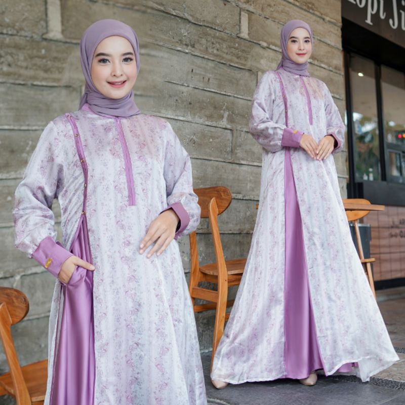 Gamis Organza print sutra / gamis pesta wanita muslimah kekinian/ gamis motif bunga cantik outher