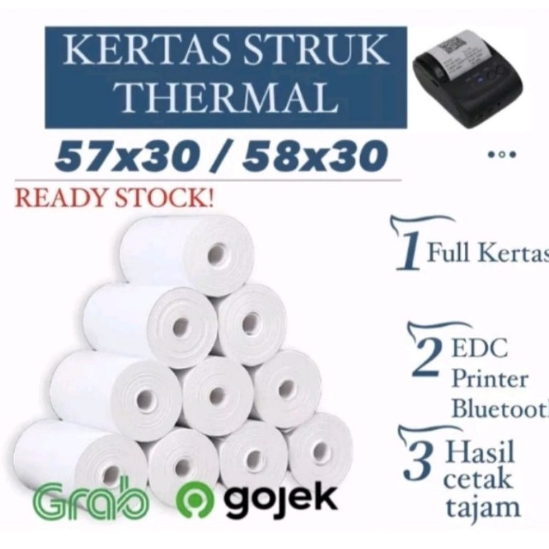 

KODE M9JZG Kertas struk kasir printer thermal 5857x3mm full paket 1 dus isi 1 pcs