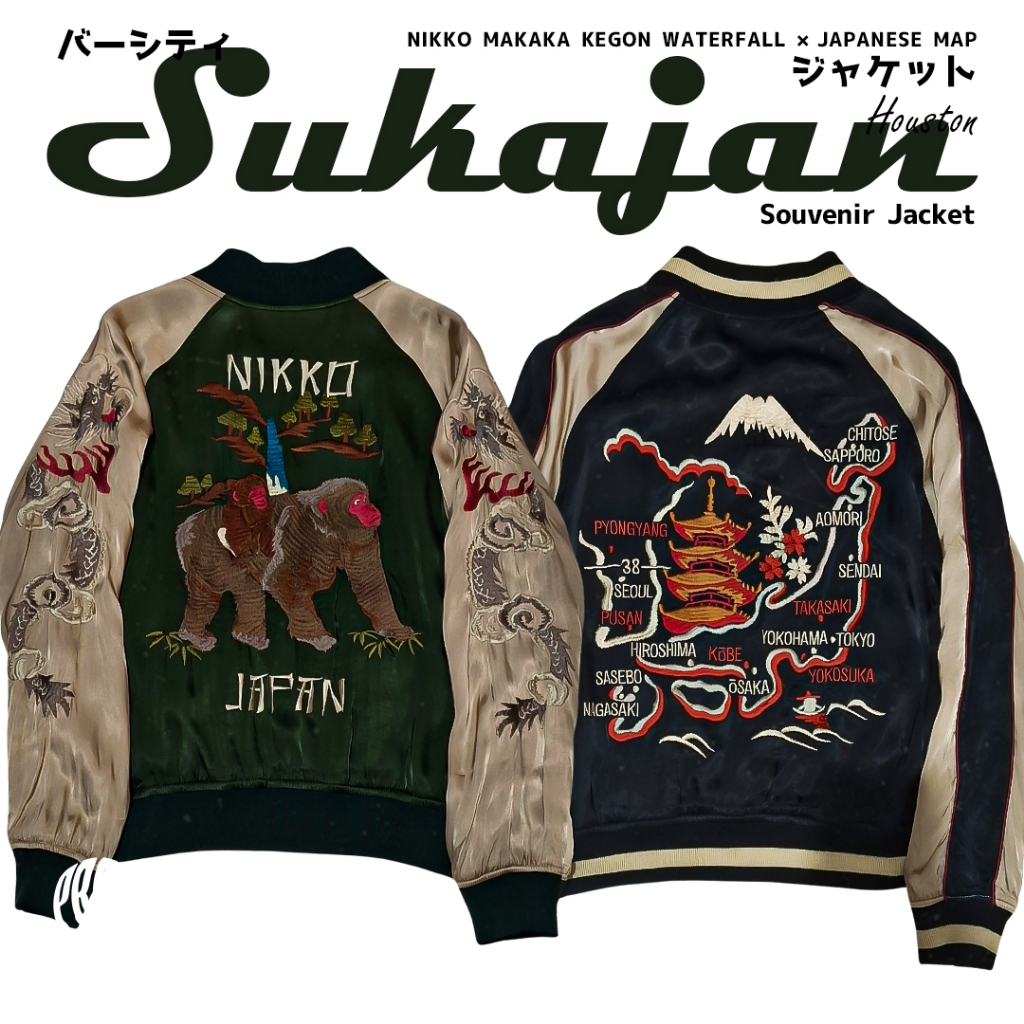 Sukajan Vintage NIKKO MAKAKA KEGON WATERFALL x JAPANESE MAP Reversible