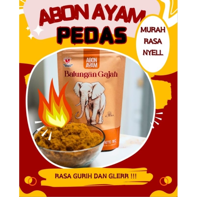 

ABON AYAM BALUNGAN GAJAH VARIAN PEDAS Kemasan 100 GRAM