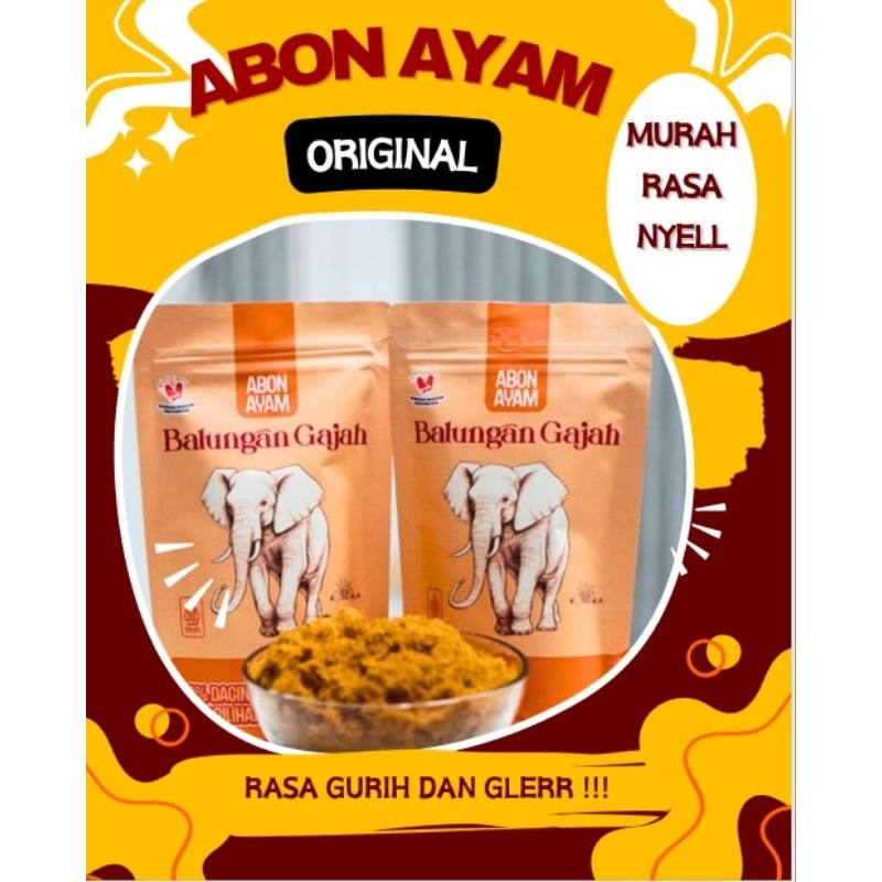 

ABON AYAM BALUNGAN GAJAH RASA ORIGINAL KEMASAN 100 GRAM