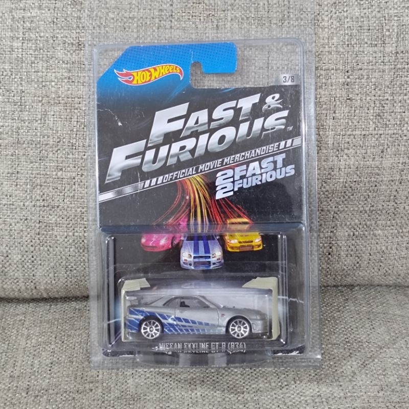 Hotwheels Nissan Skyline R34 Wing Silver Fast n Furious Official Movie Merchandise OMM