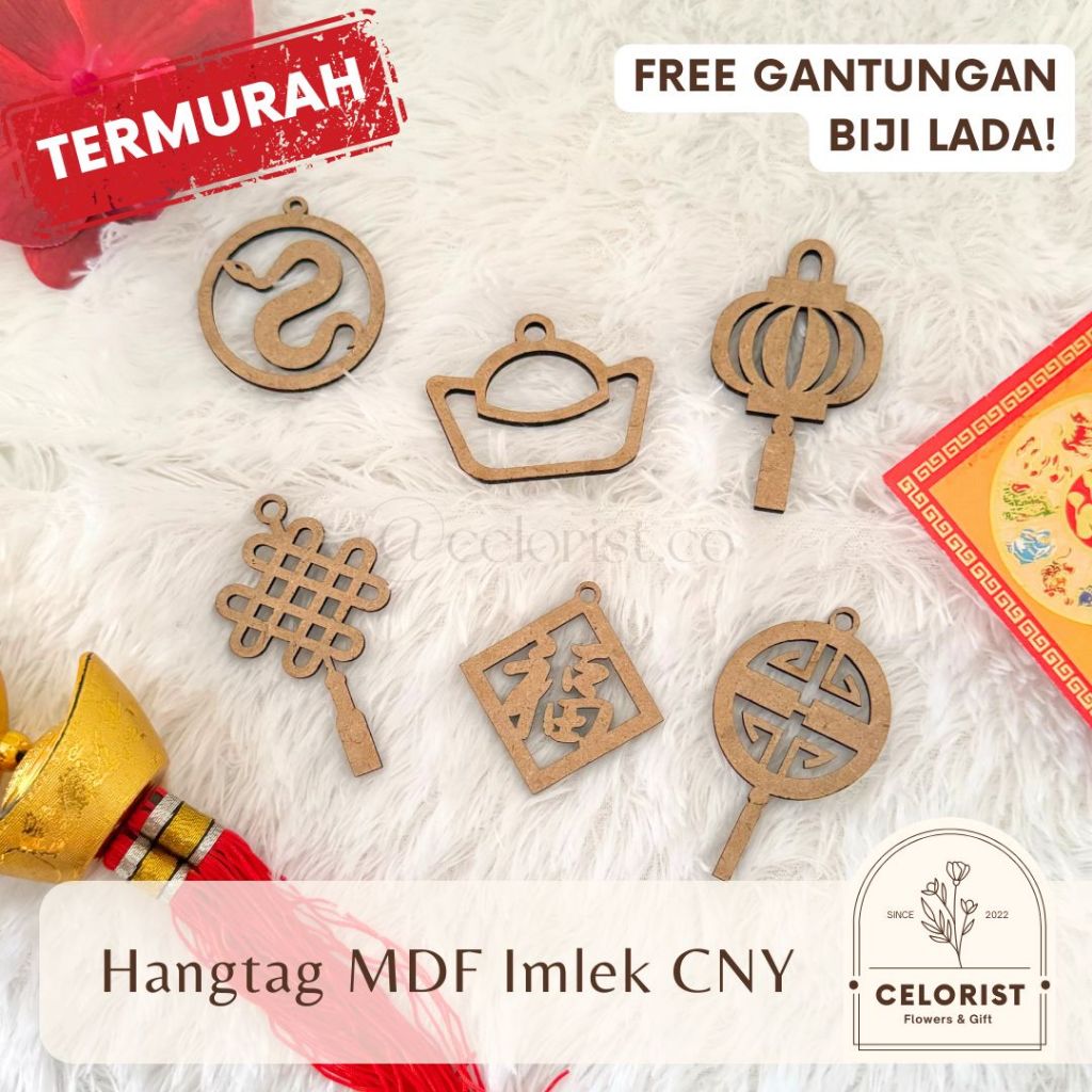 (GROSIR - SERIBUAN AJA) Hang Tag Kayu MDF Imlek | Hang Tag Chinese New Year Hampers MDF | Gantungan 